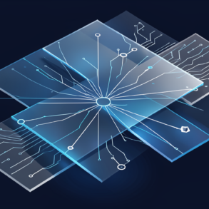 Abstract geometric illustration representing AI regulatory framework implementation with interconnected structural elements