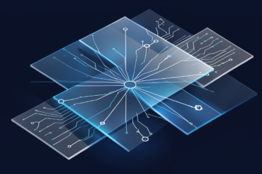 Abstract geometric illustration representing AI regulatory framework implementation with interconnected structural elements