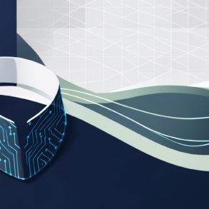 Abstract geometric illustration depicting AI-powered livestock management technology with flowing movement patterns and precision data elements