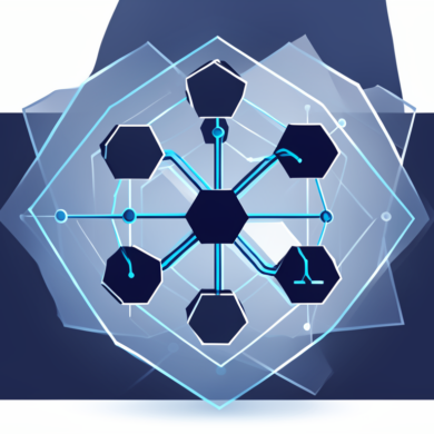 Abstract geometric illustration representing AI agent security architecture with interconnected nodes and protective barriers