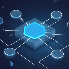 Abstract illustration of interconnected AI agent workflow systems with geometric nodes and pathways