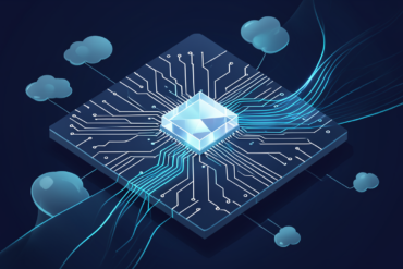 Abstract illustration of semiconductor chip architecture with data pathways representing Arm's proprietary CPU for AI infrastructure