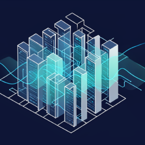 Abstract illustration of data centre infrastructure with energy grid connections