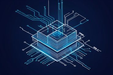 Abstract illustration of high-bandwidth memory chip architecture representing SK hynix production expansion