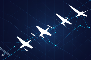 Abstract illustration of autonomous aircraft systems coordinated by AI technology