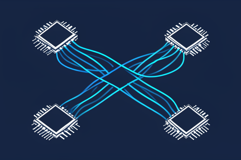 Abstract illustration of interconnected semiconductor chips representing NVIDIA-Marvell NVLink partnership for AI infrastructure
