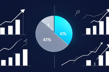 Editorial illustration depicting AI startups capturing 41% share of venture capital through pie chart and growth metrics