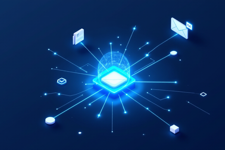Abstract illustration of AI system connecting to multiple data sources representing Google's Gemini personal intelligence features
