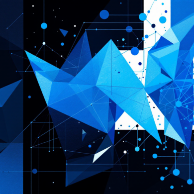 Abstract illustration depicting Pentagon's separation from AI supplier through geometric shapes and network patterns