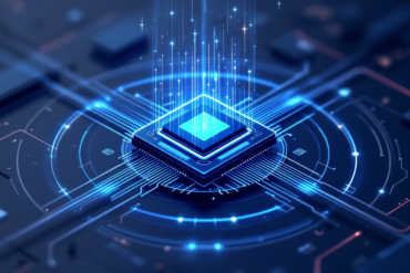 Abstract geometric illustration representing advanced chip cooling technology with organised thermal flow patterns
