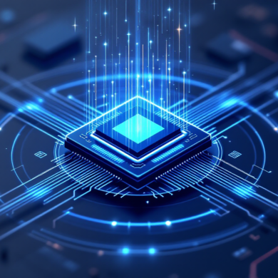 Abstract geometric illustration representing advanced chip cooling technology with organised thermal flow patterns