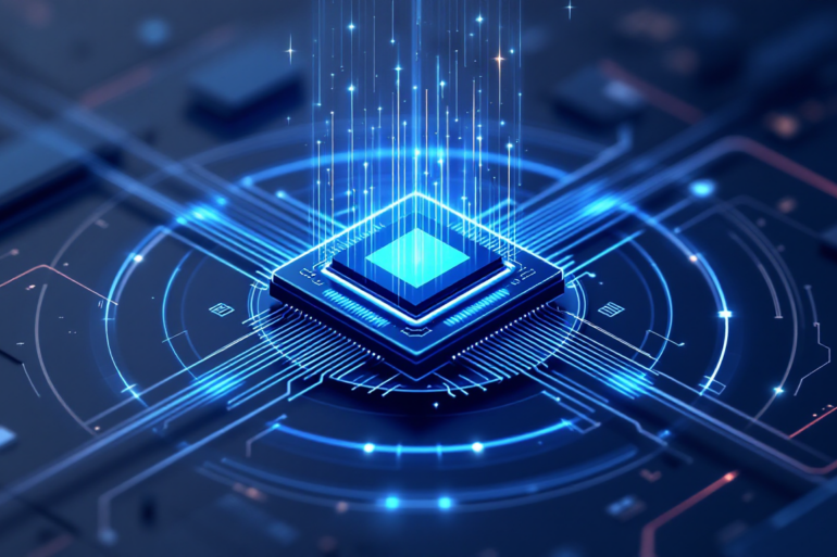 Abstract geometric illustration representing advanced chip cooling technology with organised thermal flow patterns
