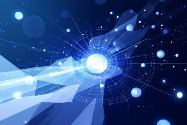 Abstract illustration representing major AI investment and European technology development with geometric shapes and flowing elements