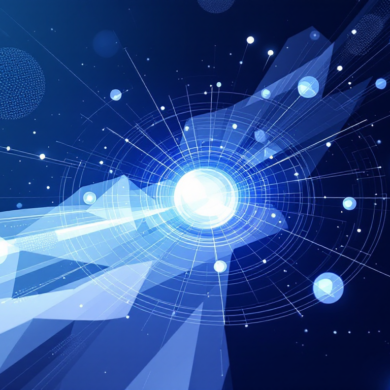 Abstract illustration representing major AI investment and European technology development with geometric shapes and flowing elements