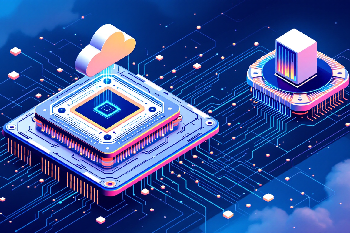 Abstract illustration of wafer-scale processor architecture integrated with cloud computing infrastructure