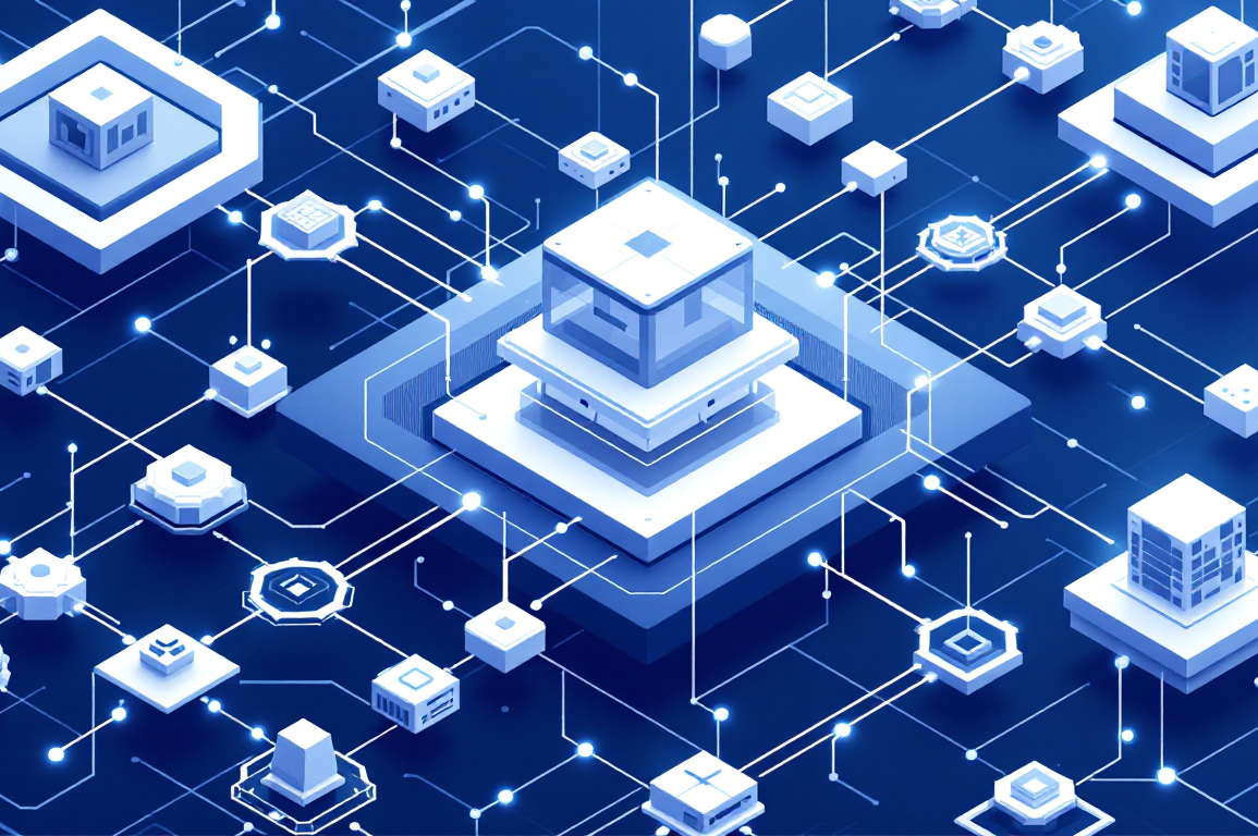 Abstract illustration of interconnected military AI systems and unified platform architecture