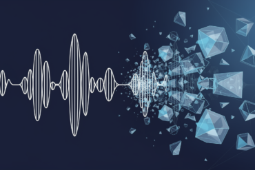 Abstract illustration of audio waveforms fragmenting into copies, representing AI-generated music impersonation