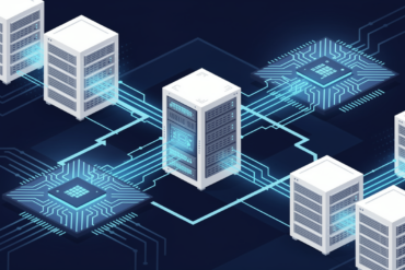 Abstract illustration of AI infrastructure and semiconductor architecture representing cloud computing hardware competition