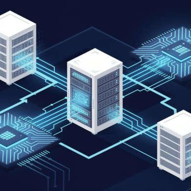 Abstract illustration of AI infrastructure and semiconductor architecture representing cloud computing hardware competition