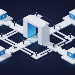 Abstract illustration depicting platform fragmentation and restricted access in AI services ecosystem