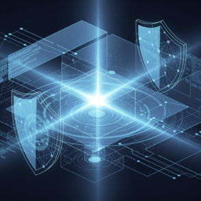 Abstract illustration depicting AI-powered cybersecurity vulnerability scanning across system architectures
