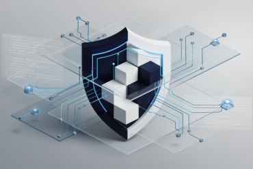 Abstract illustration representing collaborative AI security initiative with interconnected geometric forms and circuit patterns