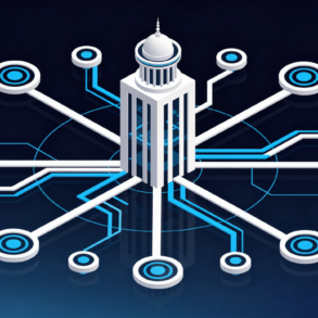 Abstract illustration depicting organizational structure and strategic connections representing corporate political engagement