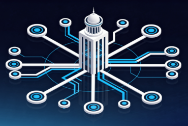 Abstract illustration depicting organizational structure and strategic connections representing corporate political engagement