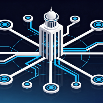 Abstract illustration depicting organizational structure and strategic connections representing corporate political engagement