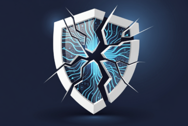 Abstract illustration of a fractured security barrier with AI network patterns exposed through breaks, representing Anthropic's Mythos model security breach