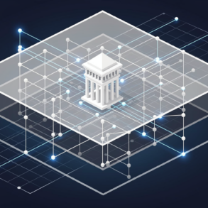 Geometric illustration representing AI governance framework structure with interconnected layers and oversight mechanisms