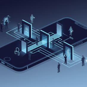 Abstract illustration of smartphone with multiple access pathways representing AI assistant market competition