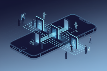 Abstract illustration of smartphone with multiple access pathways representing AI assistant market competition