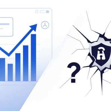 Abstract illustration depicting the contrast between high AI usage and low trust among Gen Z workers through divided geometric composition
