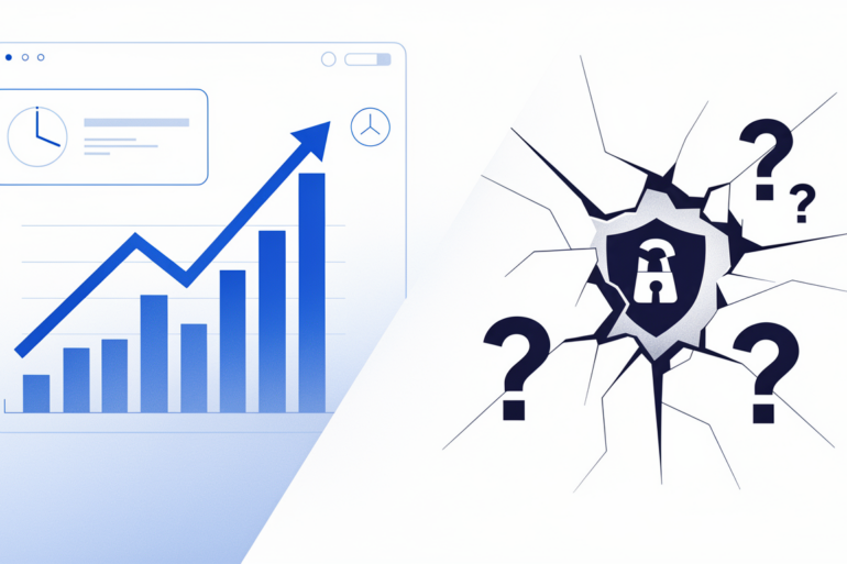Abstract illustration depicting the contrast between high AI usage and low trust among Gen Z workers through divided geometric composition