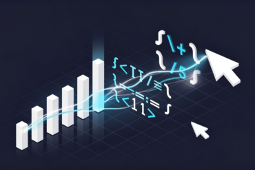 Abstract illustration depicting transition from flat-rate to usage-based pricing model with geometric shapes and code elements