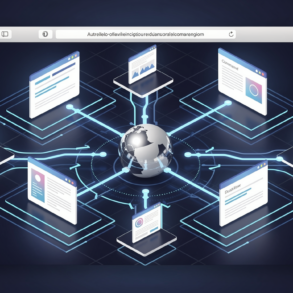 Abstract illustration of browser workflow automation showing connected web pages with automated task pathways