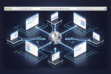 Abstract illustration of browser workflow automation showing connected web pages with automated task pathways