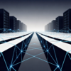 Abstract illustration depicting cloud infrastructure capacity constraints with geometric server forms and network bottleneck visualisation