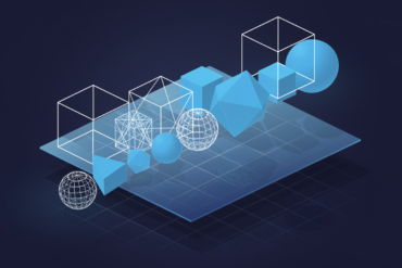 Abstract illustration of 3D geometric models emerging from flat surface, representing AI-generated three-dimensional content