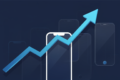 Abstract illustration depicting upward mobile app ranking growth with geometric shapes and trending arrow