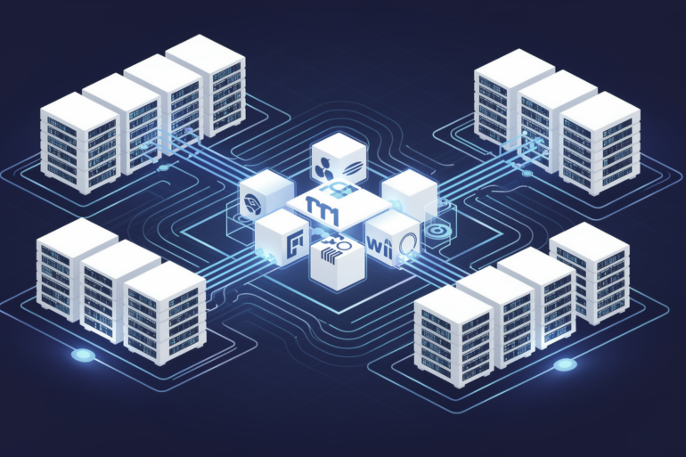 Abstract geometric illustration representing AI computing infrastructure and strategic partnership between technology companies
