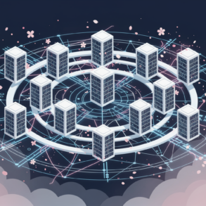 Abstract illustration of AI data centre infrastructure with networked geometric elements representing Microsoft's Japan investment