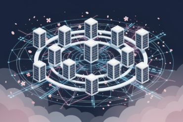 Abstract illustration of AI data centre infrastructure with networked geometric elements representing Microsoft's Japan investment