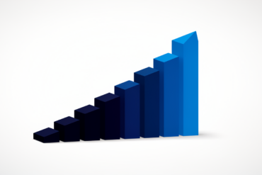 Geometric illustration representing Microsoft Copilot's growth to 20 million paid users with ascending blocks in navy and electric blue