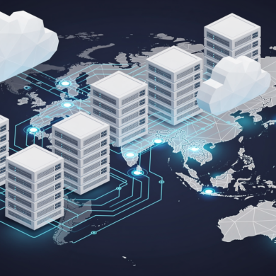 Abstract illustration of cloud infrastructure and server networks across Asia-Pacific region