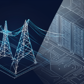 Illustration depicting natural gas power plant infrastructure connected to data centre facilities, representing Meta's energy commitment for AI operations