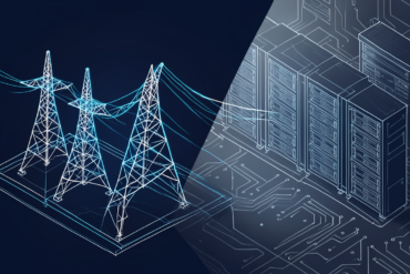 Illustration depicting natural gas power plant infrastructure connected to data centre facilities, representing Meta's energy commitment for AI operations