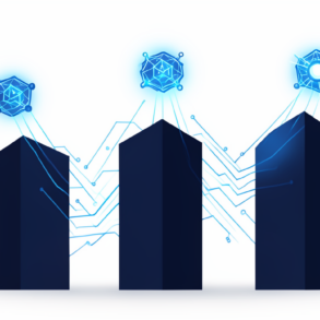 Abstract illustration depicting competing AI model platforms as geometric structures with connecting data flows