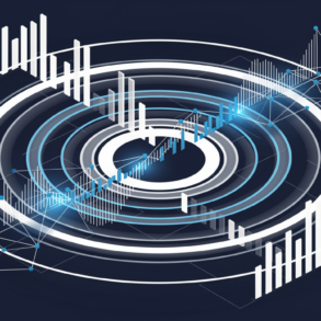 Abstract illustration of broadcast radio waves intersecting with data analytics visualisation elements